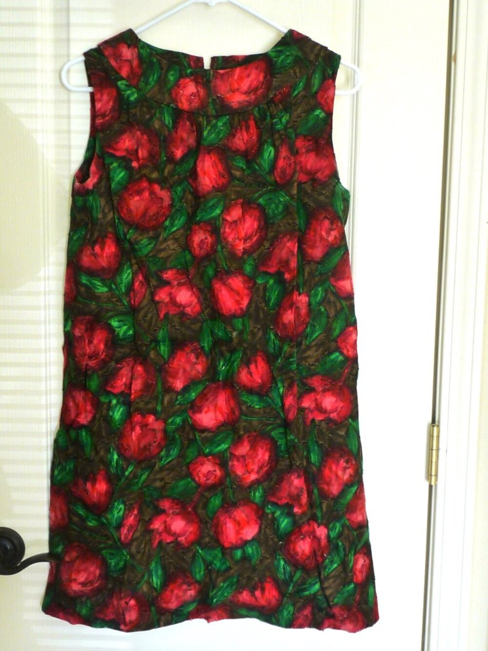 Vintage red cotton brocade floral designer sheath dress mid century 39" bust